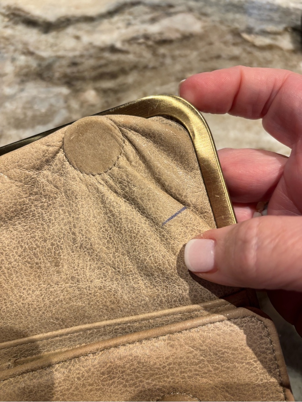 HOBO Beige/Tan Leather Frame Clutch with Gold-Tone Hardware - Picture 3 of 6